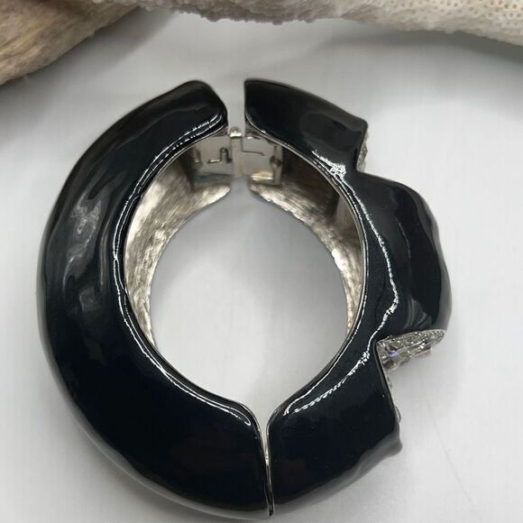 Black & Crystal Inset Dome Hinged Bangle Bracelet - Picture 13 of 13